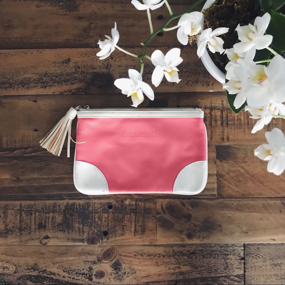 NWOT Benefit Faux Leather Makeup Bag with Tassel
